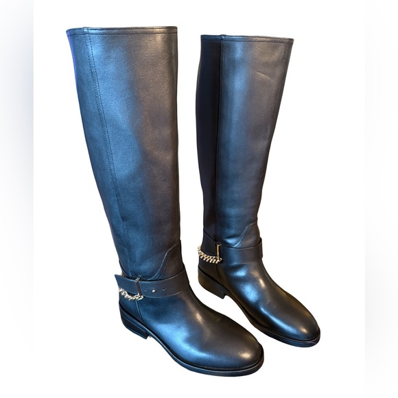 Aqua Riley NWT Sz 8.5M Elegant Black Leather Knee-High Boots (SH141) - Picture 6 of 14